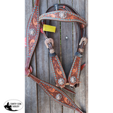 Showman ® Teal Buck Stitched Headstall And Breast Collar Set With Engraved Bronze Conchos.