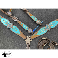 Showman® Teal Leather With Brown Hair On Cowhide Western Bridles