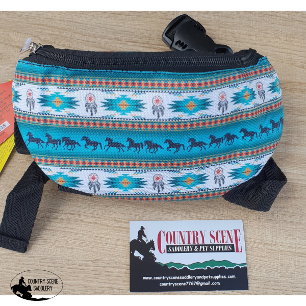 New! Showman ® Teal Southwest Horse Design Print Insulated Nylon Saddle Pouch.