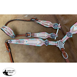 Showman ® Turquoise and pink inlay painted arrow design one ear headstall and breast collar set w/ matching accent conchos. - Country Scene Saddlery and Pet Supplies
