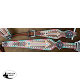 Showman ® Turquoise and pink inlay painted arrow design one ear headstall and breast collar set w/ matching accent conchos. - Country Scene Saddlery and Pet Supplies