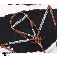 Showman ® Turquoise And Red Navajo Beaded Headstall Breast Collar Set.