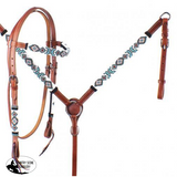 Showman ® Turquoise And Red Navajo Beaded Headstall Breast Collar Set.