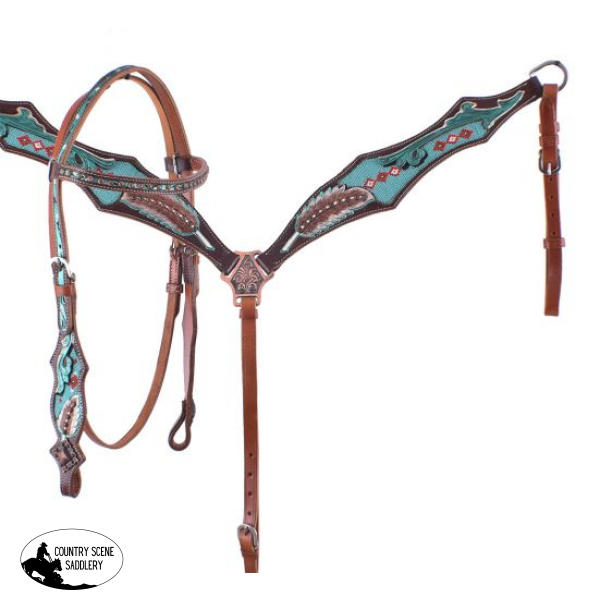 Showman ® Turquoise Beaded Browband Headstall And Breast Collar Set. Sets