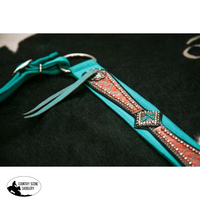 Showman® Turquoise Nylon Headstall And Breastcollar Set With Bronze Crocodile Print Overlay