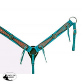 Showman® Turquoise nylon headstall and breastcollar set with bronze crocodile print overlay and rhinestone accents. - Country Scene Saddlery and Pet Supplies