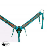 Showman® Turquoise Nylon Headstall And Breastcollar Set With Bronze Crocodile Print Overlay