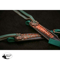 Showman® Turquoise Nylon Headstall And Breastcollar Set With Bronze Crocodile Print Overlay