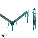 Showman® Turquoise Nylon Headstall And Breastcollar Set With Bronze Crocodile Print Overlay