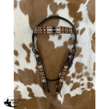 Showman ® Two Tone Argentina Cow Leather Browband Headstall with Aztec Beaded Inlays - Country Scene Saddlery and Pet Supplies