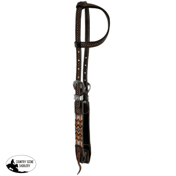 Showman ® Two Tone Argentina Cow Leather One Ear Headstall With Aztec Beaded Inlays Western