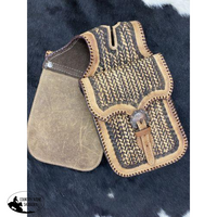 New! Showman ® Two Tone Basket Tooled Leather Horn Bag.