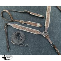 Showman ® Two-Tone Tooled Single Ear Headstall And Breast Collar Set Tack Sets