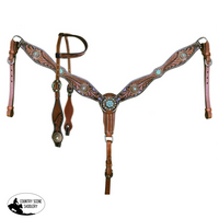 Showman ® Two-Tone Tooled Single Ear Headstall And Breast Collar Set Tack Sets