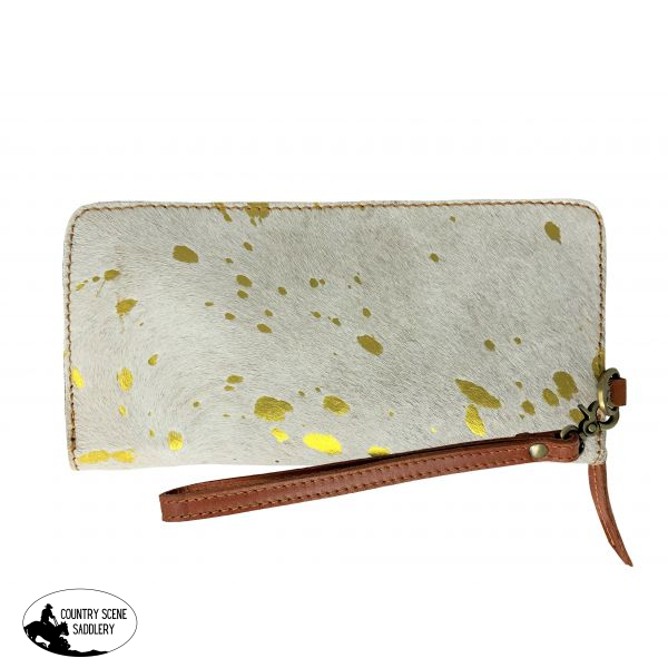 Showman ® White And Gold Printed Hair On Cowhide Clutch Handbags Wallets & Cases