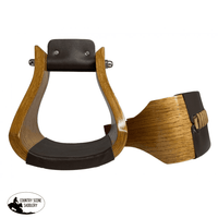 Showman ® Wide Polished Solid Oak Wooden Stirrups Feature 4 Tread Wooden
