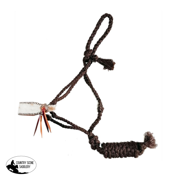 Showman® Woven Brown Nylon Mule Tape Halter With Hair On Cowhide Noseband. Saddle Pads & Blankets