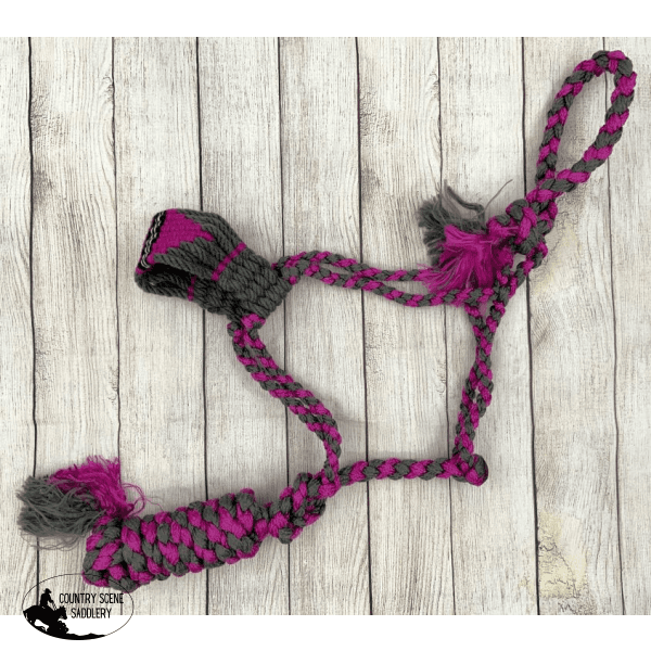 Showman ® Woven Pink And Gray Nylon Mule Tape Halter With Mohair Noseband Mulr Halters