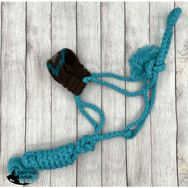 Showman ® Woven Teal Nylon Mule Tape Halter With Mohair Noseband Mulr Halters