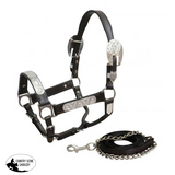 *Showman ® Yearling/Small Horse Dark leather show halter with lead. - Country Scene Saddlery and Pet Supplies