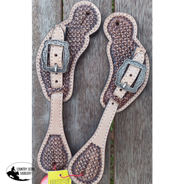 Showman ® Youth Basketweave Tooled Spur Staps Spur Straps