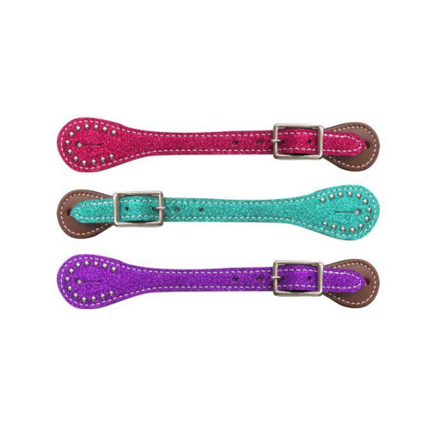New! Showman ® Youth Glitter Leather Spur Straps. Show Saddles