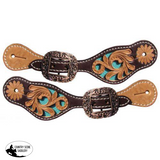 Showman ® Youth leather spur straps with turquoise inlay. - Country Scene Saddlery and Pet Supplies