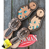Showman ® Youth leather spur straps with turquoise inlay. - Country Scene Saddlery and Pet Supplies