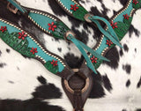 Showman ®Painted Cactus with 3D flower accent one ear headstall breast collar set. - Country Scene Saddlery and Pet Supplies