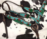 Showman ®Painted Cactus with 3D flower accent one ear headstall breast collar set. - Country Scene Saddlery and Pet Supplies