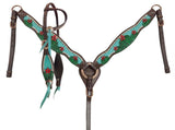 Showman ®Painted Cactus with 3D flower accent one ear headstall breast collar set. - Country Scene Saddlery and Pet Supplies
