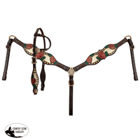 Showman ®® Gold Snake Print Inlay With Painted Rose Accent One Ear Headstall And Breast Collar Set.