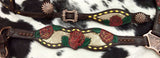 Showman ®® Gold snake print inlay with painted rose accent one ear headstall and breast collar set. - Country Scene Saddlery and Pet Supplies