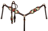 Showman ®® Gold snake print inlay with painted rose accent one ear headstall and breast collar set. - Country Scene Saddlery and Pet Supplies