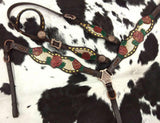 Showman ®® Gold snake print inlay with painted rose accent one ear headstall and breast collar set. - Country Scene Saddlery and Pet Supplies