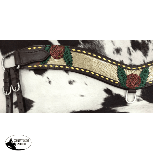 Showman ®® Hand Painted Rose Tripping Collar With Gold Snakeskin Inlay