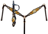 Showman ®® One Ear Headstall & Breastcollar set w/ burlap inlay with painted sunflower accent. - Country Scene Saddlery and Pet Supplies