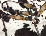 Showman ®® One Ear Headstall & Breastcollar set w/ burlap inlay with painted sunflower accent. - Country Scene Saddlery and Pet Supplies