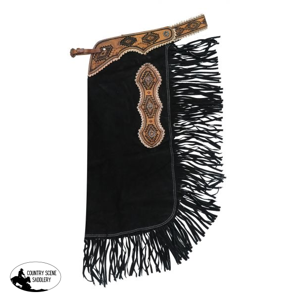 Showman Suede Leather Chinks with Navajo Tooling Chinks