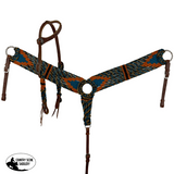 Showman Sunset Corded Mohair One Ear Headstall and Breastcollar Set - Country Scene Saddlery and Pet Supplies