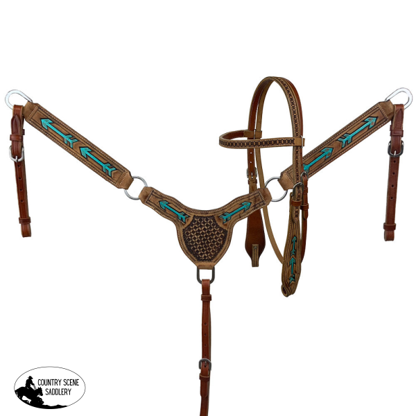 Showman Teal Arrows Browband Headstall And Breastcollar Set Western Bridle Set