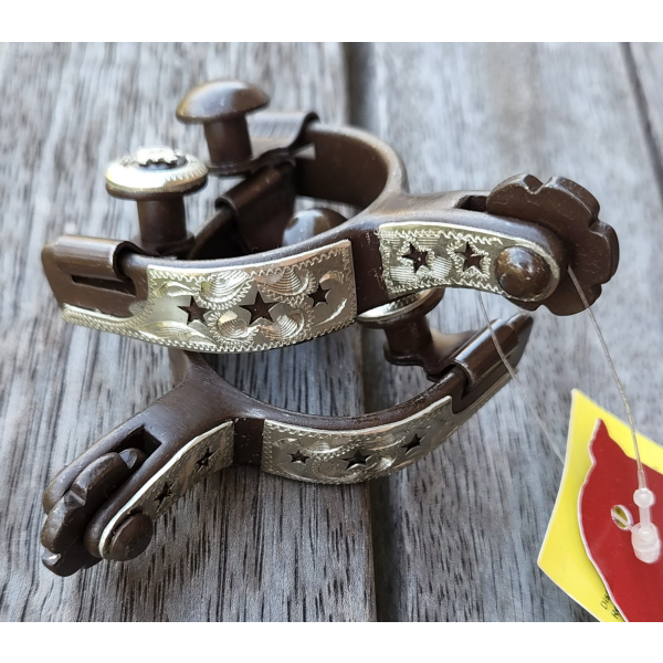 Showman Toddler Size Antique Brown Steel Silver Show Spur With Cut Out Stars.spur.