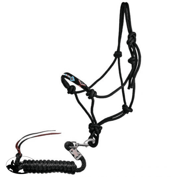 New! Showman® Beaded Arrow Black Rope Halter With Lead Rope.
