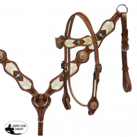 New! Showman® Native American Chief Headstall And Breast Collar Set With Rawhide Braiding.