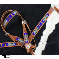 New! Showman® Royal Blue Beaded Inlay Headstall And Breast Collar.