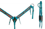 Showman® Turquoise nylon headstall and breastcollar set with bronze crocodile print overlay and rhinestone accents. - Country Scene Saddlery and Pet Supplies