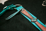 Showman® Turquoise nylon headstall and breastcollar set with bronze crocodile print overlay and rhinestone accents. - Country Scene Saddlery and Pet Supplies
