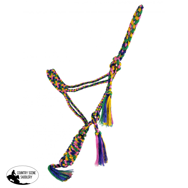 Showman® Woven Rainbow Color Nylon Mule Tape Halter With Removable Lead. Mule Tape Halters
