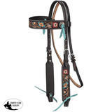 SILVER ROYAL BLUE AND PINK FLORAL BROW HEADSTALL - Country Scene Saddlery and Pet Supplies