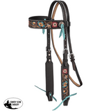 SILVER ROYAL BLUE AND PINK FLORAL BROW HEADSTALL - Country Scene Saddlery and Pet Supplies